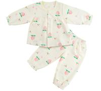 Vicloon Toddler Kid Baby Girls Sleepwear, 2Pcs Toddler Girl Pajamas Set, 100% Polyester Toddlers Baby Girl Pajama Sets, Loungewear for Little Girls Cute Peach Print Sleepwear, Shirt Top, Long Pants