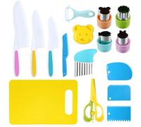 Vicloon Toddler Safe Knives Set, 16pcs Kitchen Safety Knives for Kids in 4 Sizes, Plastic Kitchen Knife Set for Real Cooking with Crinkle Cutter, Y Peeler, for Vegetables Fruits Salad Cake