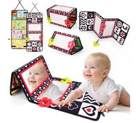 Vicloon Tummy Time Mirror Toys for Babies, Flip Mirror Foldable Baby Toys, Double-Sided Baby Mirrors with High Contrast Patterns, Black and White Babys Sensory Toys for Newborn 0-12 Months