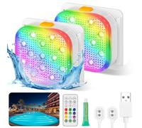 Vicloon Underwater Pool Light, 2 Pcs Rechargeable Hot Tub Lights Remote Control, 16 Colors & 6 Dynamic RGB Modes, IP68 Waterproof LED Light for Pool, Vase Base, Spa, Aquarium, Pond, Party Decor