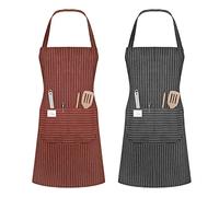Vicloon Unisex Adjustable Bib Apron, 2 Pcs Apron with 2 Pockets Cooking Kitchen Chef Aprons, Women Men Aprons for Home Kitchen, Restaurant, Coffee house (Grey/Coffee)