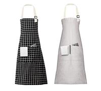 Vicloon Unisex Adjustable Bib Apron, 2 Pcs Apron with 2 Pockets Cooking Kitchen Chef Aprons, Women Men Aprons for Home Kitchen, Restaurant, Coffee house (Black/White)