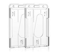 Vicloon Vertical 2-Card Badge Holder, 2pcs Hard Plastic ID Credit Card, Clear Badge Holders ID Card Badge Holder for Office School IDs Credit Cards Driver’s Licenses and Passes