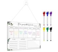 Vicloon Weekly Planner Board, 30x20CM Hanging Acrylic Weekly Planer Board, Clear Dry Erase Calendar with Rope, Hook,6 Color Markers for Bedroom, Office, Glass, Wall