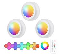 Vicloon Wireless Under Cabinet Lights with Remote, 3 Pcs RGB Led Under Cupboard Lights, Dimmable Battery Powered Closet Lights for Kitchen Wardrobe Cupboard Color Changing
