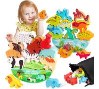 Vicloon Wooden Stacking Toys, 2-Piece Toddler Building Blocks with Animal & Dinosaur Designs, Learning & Growth-Enhancing Educational Toys for Boys & Girls