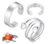Vicmag 2PCS Copper Magnetic Rings for Women & Men with Strong Magnets 99.99% Solid Pure Copper Adjustable(Love & Matte Silver)