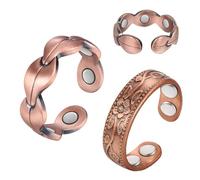 Vicmag 2PCS Copper Rings for Women Ultra Strength Magnetic 99.99% Solid Pure Copper Adjustable with Gift Box (2 pcs Leaf & Flower)