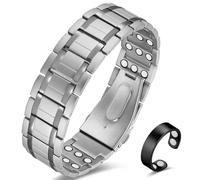 Vicmag 3X Magnetic Bracelet for Men Pure Titanium Bracelet 3500 Gauss Ultra Strength Magnets Adjustable Wristband with Adjustment Tool & Gift Box (Pure Titanium Silver)