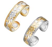 Vicmag 4X Strength Magnetic Copper Rings for Women with 3500 Gauss Magnets 100% Solid Pure Copper Adjustable with Jewelry Gift Box 2PCS (Gold Silver & Silver Gold)