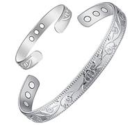 Vicmag Copper Bracelet for Women 99.99% Solid Pure Copper Magnetic Ultra Strength Magnets Adjustable Size with Gift Box (Flower Silver)