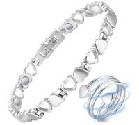 Vicmag Magnetic Bracelets for Women Ladies Titanium Steel Ultra Strength Magnets Bracelet with 3500 Gauss for Women with Gift Box & Removal Tool(Love Heart Design for Ladies)(Silver)