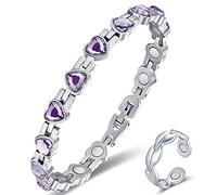 Vicmag Magnetic Bracelets for Women Titanium Steel Brazaletes Ultra Strength Adjustable with Removal Tool & 7X Magnetic Ring and Gift Box (Purple Heart Crystal)