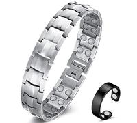 Vicmag Men Magnetic Bracelets Titanium Steel Magnet Bracelet Ultra Strength Double Row Wristband Brazaletes with Adjustment Tool & Gift Box (Silver)