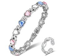 Vicmag Titanium Steel Magnetic Bracelets for Women - Ultra Strength Adjustable with Removal Tool & Gift Box (Coloured Heart Crystal)