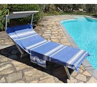 Vico Casa Beach Towel for Sun Lounger 75 x 195 cm, Cotton, Blue, with 2 Side Pockets and Cushion with Zip/Palau Model Pool Towel with Oeko-Tex Certified Bag