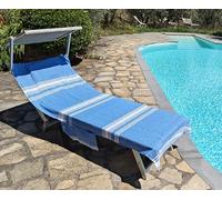 Vico Casa Beach Towel for Sunbed 75 x 195 cm in Cotton, Turquoise, with 2 Side Pockets and Cushion with Zip/Palau Model Pool Towel with Oeko-Tex Certified Bag