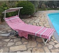 Vico Casa® Riviera Beach Towel for Sun Lounger 75 x 195 cm Cotton Striped Design / Beach Towel with Cushion, Bags and Carry Bag / Red and Blue