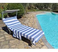Vico Casa® Versilia Beach Towel 75 x 195 cm Cotton Stripe Design / Cot Blanket with Cushion, Pockets and Carry Bag / Blue and White