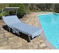 Vico Casa® Versilia Beach Towel for Sun Lounger 75 x 195 cm Cotton Striped Design / Beach Towel with Cushion, Bags and Carry Bag / Green and Purple