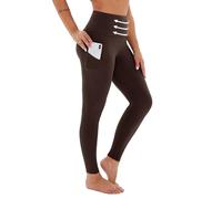 Viconow Compression Leggings for Women with Pockets, Tummy Control High Waisted Plus Size Shapewear Yoga Pants(S-3XL), Brown, XL