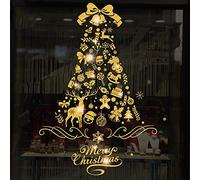 Vicor Christmas Window Decorations,4 Sheets Reusable Xmas Window Stickers,Gold Christmas Tree Clings for Christmas Window Decoration