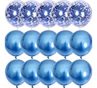 Vicor Metallic Blue Balloons - 12 Inch Confetti, 15pcs for Birthday