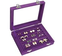 Vicoter Rings Organizer Tray 7 Slots Velvet Jewelry Earring Storage Box with Transparent lid Jewelry Display Case for Girls Wife Mom Women (Purple)