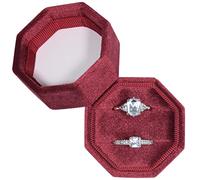 Vicoter Velvet Ring Box, 2 Slots Octagon Ring Display Holder Case for Proposal Engagement Wedding Ceremony (Burgundy Red)
