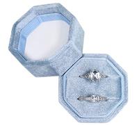 Vicoter Velvet Ring Box, 2 Slots Octagon Ring Display Holder Case for Proposal Engagement Wedding Ceremony (Periwinkle Blue)
