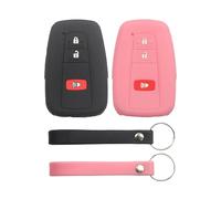 Vicover 2Pcs Rubber Silicone 3 Buttons Remote Smart Key Fob Case Cover Protector Keyless with Keychain Compatible with Toyota c-hr Highlander Rav4 Corolla Avalon Prius Black Pink