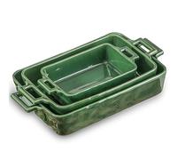 VICRAYS Ceramic Bakeware Set, Porcelain Rectangular Baking Dish, Baking Pan Lasagna Pans Casserole Dish Set for Cooking, Kitchen, Cake Dinner, Banquet and Daily Use, 3 PCS, 15 x 8.5 Inches(Green)