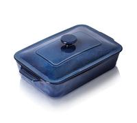 vicrays Ceramic Casserole Dish with Lid, 4.2 Quart Deep Baking Pan with Handles, Rectangular Lasagna Pan, Oven, Microwave & Dishwasher Safe, Starry Blue