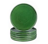 vicrays Ceramic Dinner Plates Set, 10.5 Inch, Set of 6, Round, Microwave, Oven, Dishwasher Safe, Scratch Resistant, Porcelain Fluted Suitable for Steak, Pasta, Pizza, Home, Party, Restaurant, Green