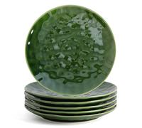 vicrays Ceramic Dinner Plates Set, 10.5 Inch, Set of 6, Round, Microwave, Oven, Dishwasher Safe, Scratch Resistant, Porcelain Fluted Suitable for Steak, Pasta, Pizza, Home, Party, Green