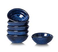 vicrays Ceramic Dipping Sauce Bowls - Small Charcuterie Dip Cups Cooking Prep Condiment Oil Dish Mini Tapas Plates for Soy Sushi Salsas Wasabi Appetizer Dessert - Set of 6 Blue