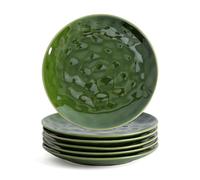 vicrays Ceramic Round Dessert Salad Plates - 8 Inch Dessert Plates, Set of 6, Microwave, Oven, and Dishwasher Safe, Scratch Resistant, Porcelain Fluted Suitable for Appetizer, Home, Party (Green)