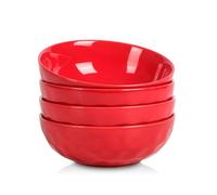 vicrays Ceramic Salad Bowls Set for Kitchen, Serving - 32 Ounce Soup Bowls, Pasta Bowls, Chip Resistant, Dishwasher Microwave Safe, Large, Fluted, stoneware, Set of 4 (Red)