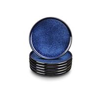 vicrays Ceramic Salad Plates Set - Porcelain 8 Inch Flat Dessert Appetizer Plate for Lunch Home Party Restaurant - Scratch Resistant Microwave Oven and Dishwasher Safe - Set of 6 (Blue)