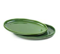 vicrays Ceramic Serving Platter Tray - Extra Large Oval 14.5 Inch Porcelain Dinner Plates Long Serving Dish Set - Ideal for Entertaining Party Restaurant Food Meat Sushi Fish Turkey - Green