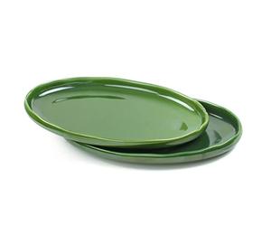 vicrays Ceramic Serving Platter Tray - Extra Large Oval 14.5 Inch Porcelain Dinner Plates Long Serving Dish Set - Ideal for Entertaining Party Restaurant Food Meat Sushi Fish Turkey - Green