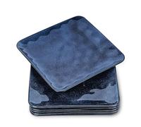 vicrays Ceramic Square Plates Set of 6 - Large Porcelain 10 inch Dinner Plates for Steak Pasta Pizza - Microwave Oven and Dishwasher Safe - Blue