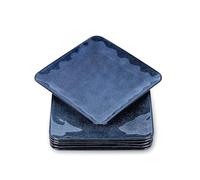 vicrays Ceramic Square Plates Set of 6 - Porcelain 8 inch Dinner Plates for Salad Dessert Appetizer Bread - Microwave Oven and Dishwasher Safe - Blue