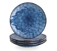 vicrays Dinner Plate Set of 4, 10.5 Inch (26.7 cm), Round, Microwave, Oven, Dishwasher Safe, Scratch Resistant, Porcelain Fluted Suitable for Steak, Pasta, Pizza, Home, Party, Restaurant (Blue)