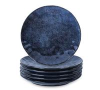 vicrays Dinner Plate Set of 6, 10.5 Inch(26.7 cm), Round, Microwave, Oven, Dishwasher Safe, Scratch Resistant, Porcelain Fluted Suitable for Steak, Pasta, Pizza, Home, Restaurant (Starry Blue)