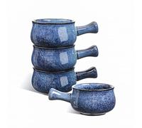 vicrays French Onion Soup Bowls With Handles, 26 Ounce for Soup, Chili, Beef Stew, Chip Resistant, Dishwasher Microwave Safe, Set of 4 (Blue)