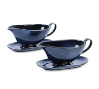 Vicrays Gravy Boat with Saucer - Large 17oz Ceramic Sauce Boat with Tray Set of 2 for Turkey Salad Dressings Creamer Milk Broth - Thanksgiving Christmas Holiday Serving Dishes - Blue