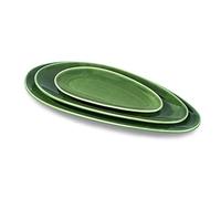 vicrays Large Oval Serving Platters, 16"/14"/10" Porcelain Serving Platters for Party, BBQ,Stackable Serving Trays Serving Plates for Appetizers, Sushi, Restaurant, Set of 3 (Green)