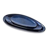 vicrays Large Oval Serving Platters, 16"/14"/10" Porcelain Serving Platters for Party, BBQ,Stackable Trays Serving Plates for Appetizers, Sushi, Restaurant, Dessert Shop, Set of 3 (Blue)