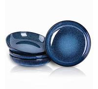 vicrays Large Salad Pasta Serving Bowls Ceramic Wide Shallow Bowls Set 47 Ounces Big Dinner Plates Bowls Porcelain 10 Inch Low Flat Design Blue Soup Bowl Microwave Dishwasher Safe